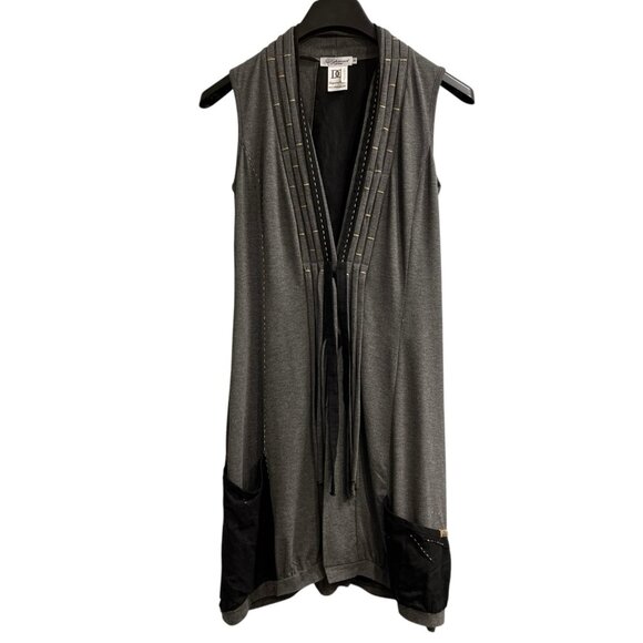 DZhavael‎ Couture Vest Womens M Black Mixed Media Tassel Minimalist Mature Artsy - Picture 1 of 6